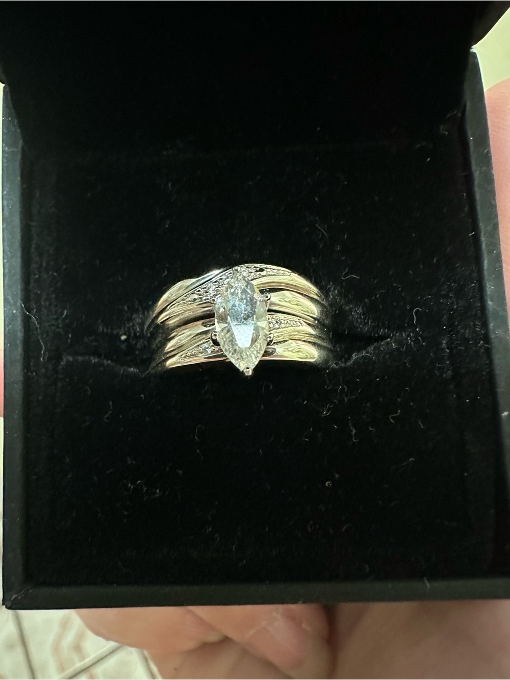 Sterling Silver Pear-Cut Cubic Zirconia Wedding Ring Set - Picture 3 of 12